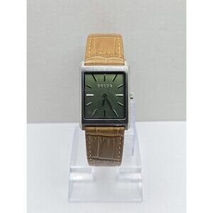 Breda Virgil 1736J Tank Watch Green Dial Brown Leather Strap Quartz New Battery